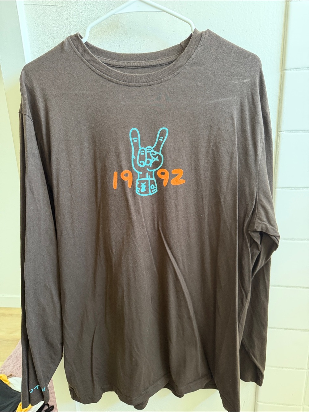 Dutch Bros Brown Long Sleeve Shirt with Teal and Orange Graphic